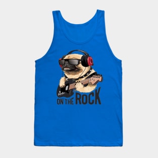 Pug dog on headphone playing guitar Tank Top